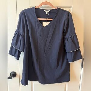 JOH Navy V-Neck Tiered Ruffle Sleeve Blouse